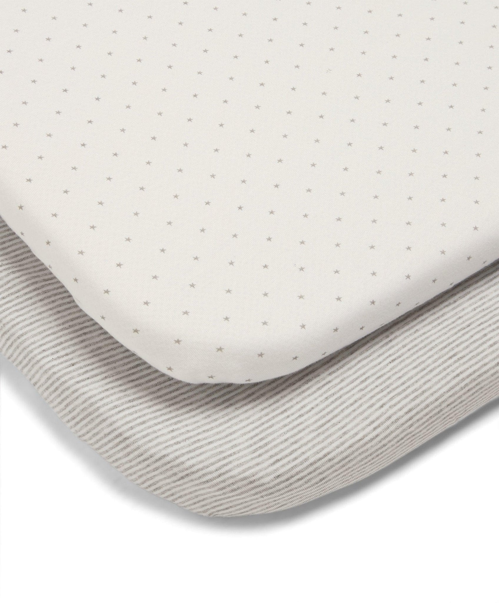 Mamas & Papas Lua Bedside Crib Sheets (2 Pack) - Grey Stripes/White with Grey Stars